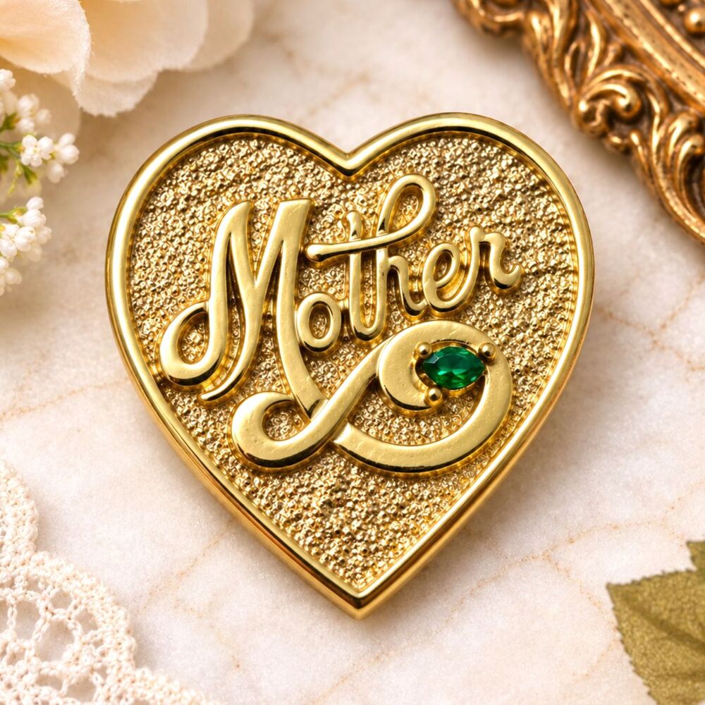 Vintage Gerry's Gold Tone Mother Heart Brooch Pendant